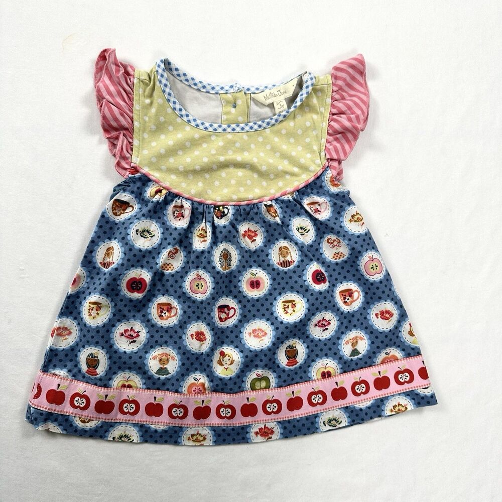 Matilda Jane Dress Toddler Girls 2 Blue Yellow Apple Boho Mixed Print Summer
